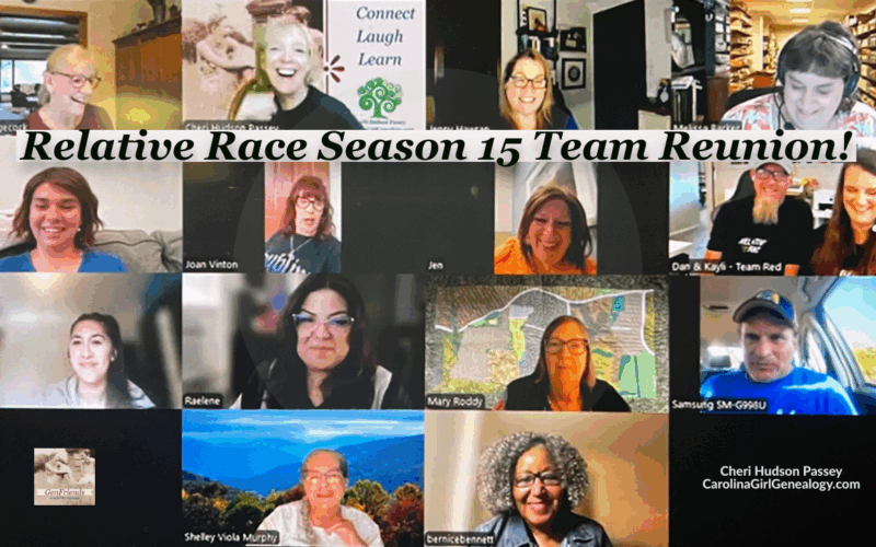 Carolina Girl Genealogy GenFriends Genealogy Chat Show Relative Race Season 15 Team Reunion