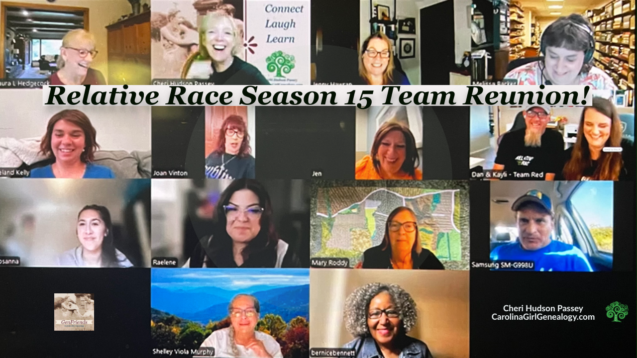 Carolina Girl Genealogy GenFriends Genealogy Chat Show Relative Race Season 15 Team Reunion 